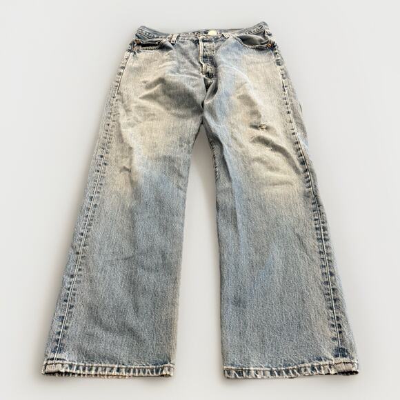 Vtg 90s Levis 501 Mens Denim Blue Light Wash Button Fly Distressed Jeans 36x32 - Picture 1 of 10